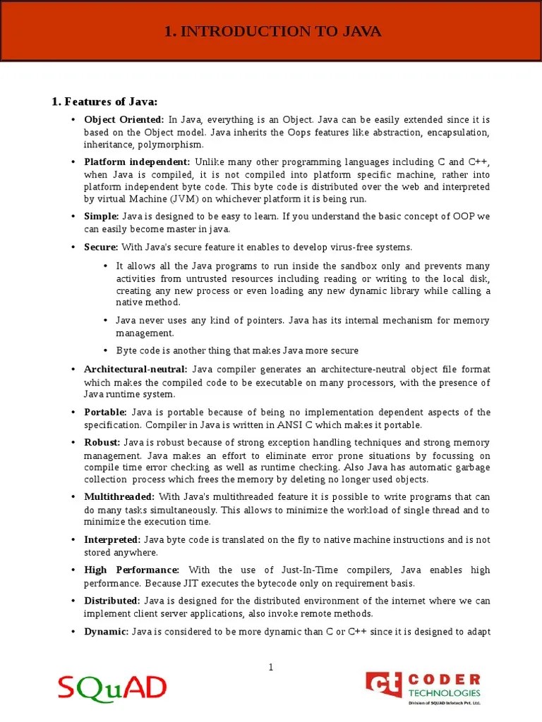 Introduction To Java | PDF | Java Virtual Machine | Method (Computer ...