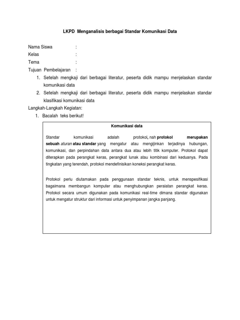 Organisasi standar teknologi komunikasi dan data internasional berikut ini berbagai badan atau organisasi yang menangani standarisasi teknologi komunikasi data international. Lkpd Komunikasi Data Pdf