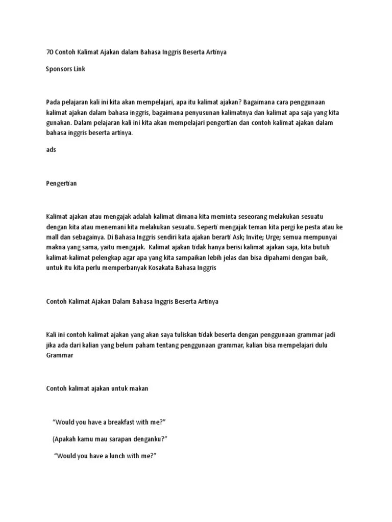 Will you go with to town square? 70 Contoh Kalimat Ajakan Dalam Bahasa Inggris Pdf