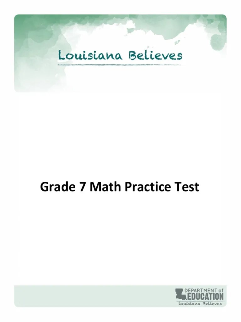 Grade 7 Math Practice Test | Download Free PDF | Multiple Choice | Area