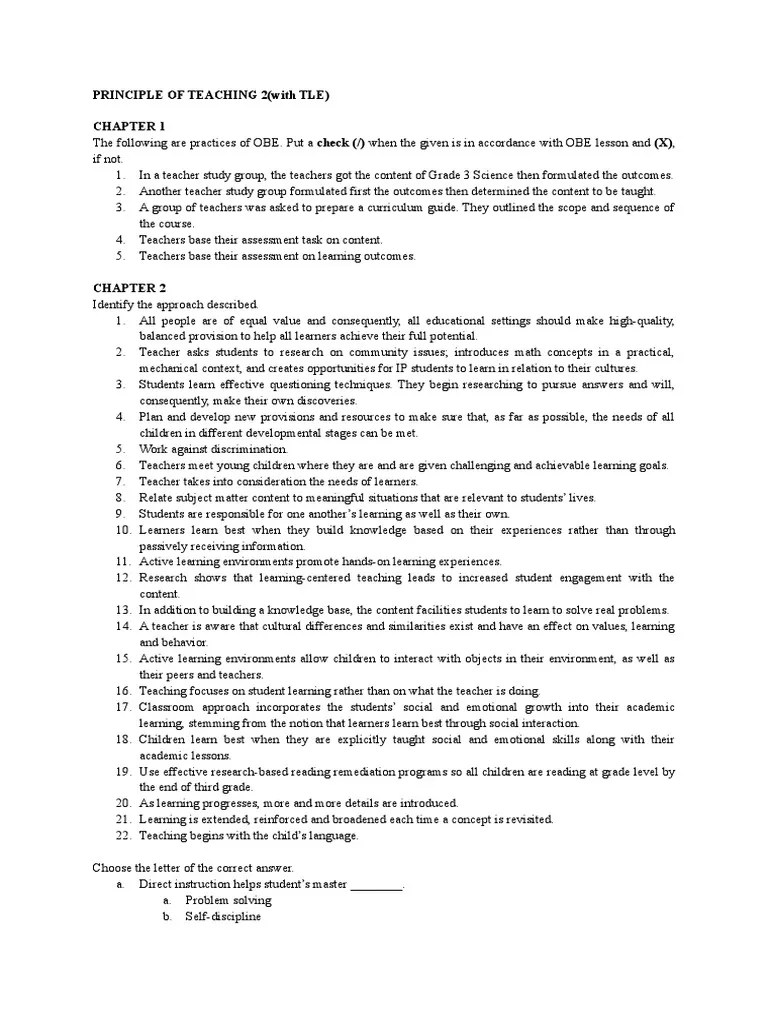 Principles Of Teaching 2 (With TLE) | PDF | Learning | Teachers