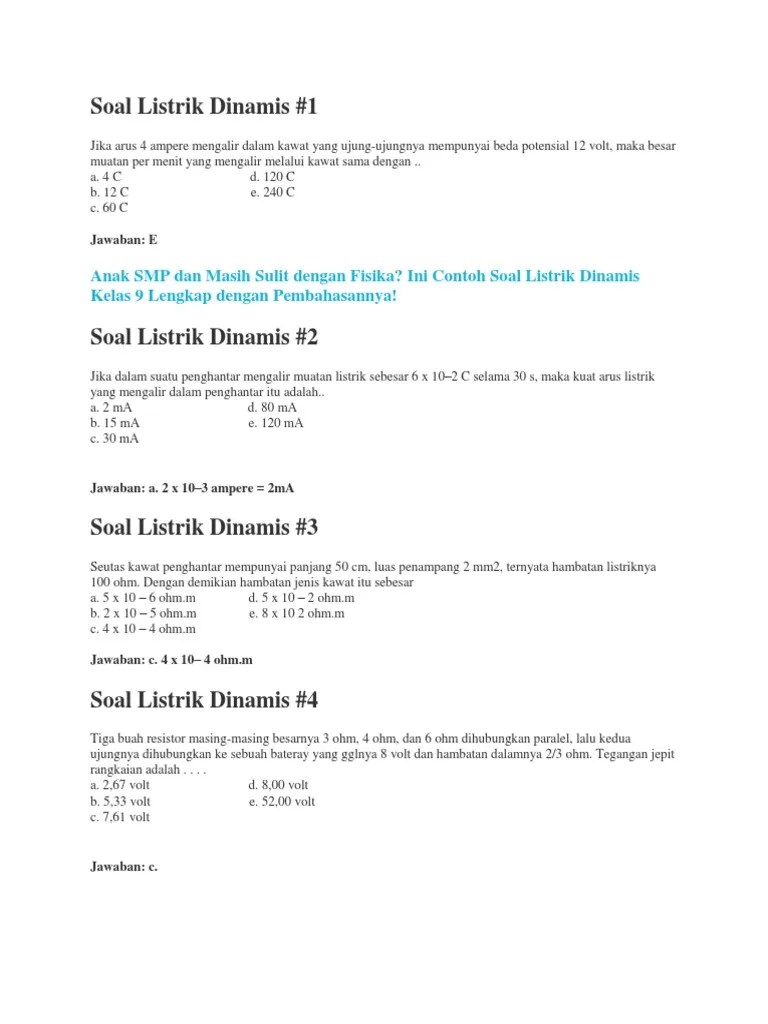 Contoh Soal Dan Pembahasan Listrik Dinamis Kelas 12 Berbagi Contoh Soal Cute766
