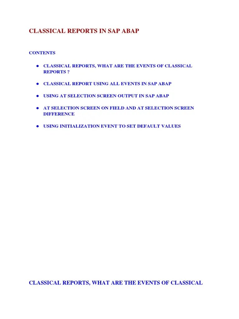 Classical Reports In Sap ABAP | PDF | Parameter (Computer Programming ...