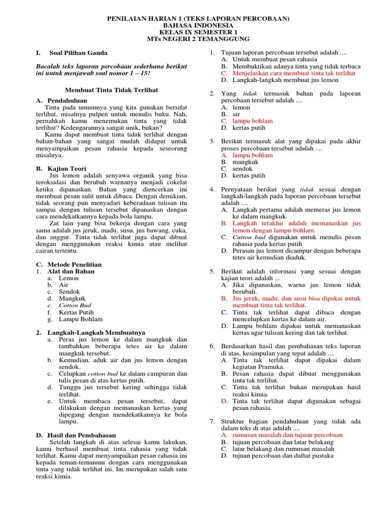 Soal Essay K13 Laporan Percobaan Kisi Kisi Dan Jawaban Jawabanku Id 