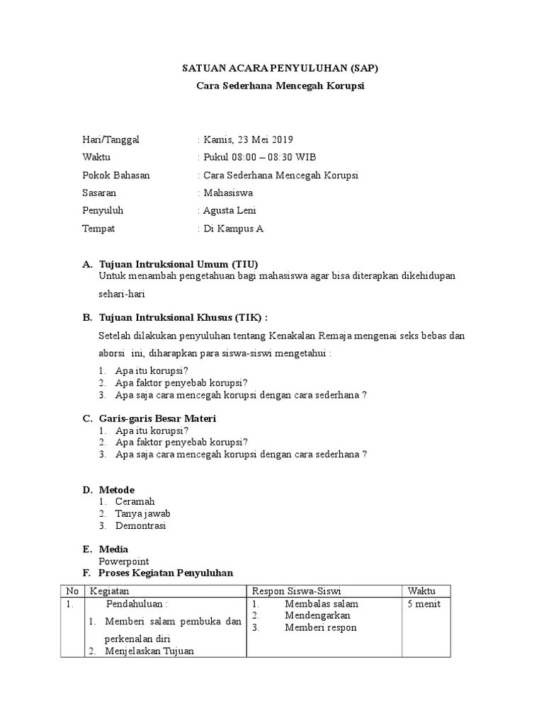 Satuan Acara Penyuluhan Korupsi | PDF