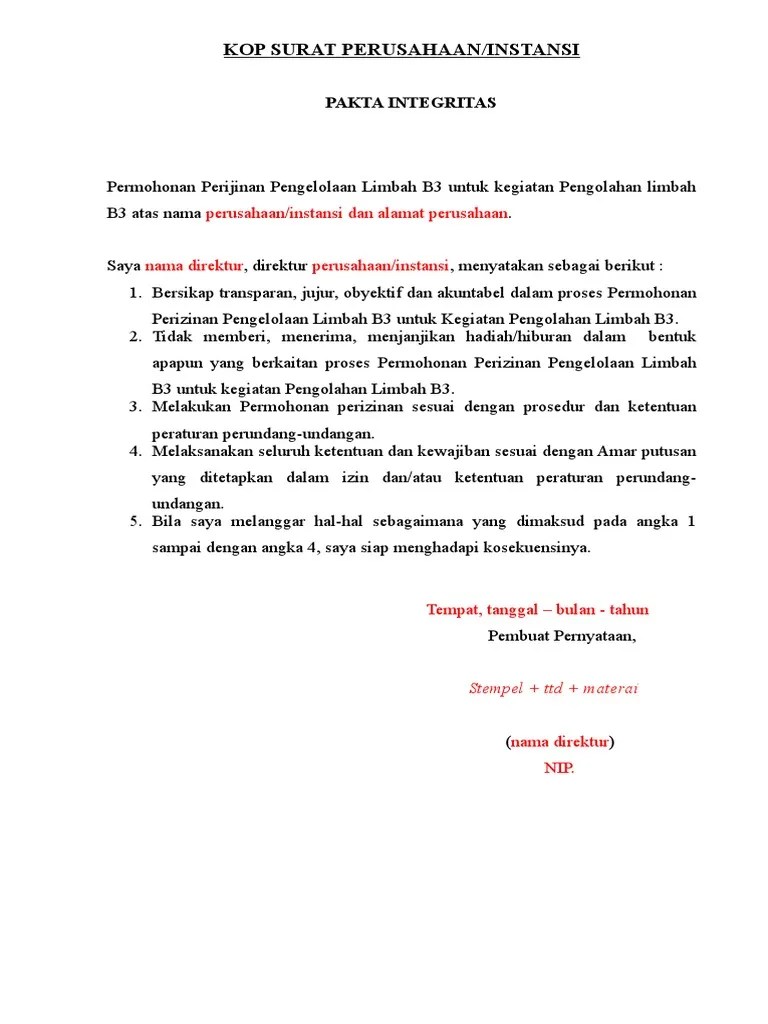 Penyelenggaraan program pendidikan kecakapan kerja (pkk). Pakta Integritas Pdf