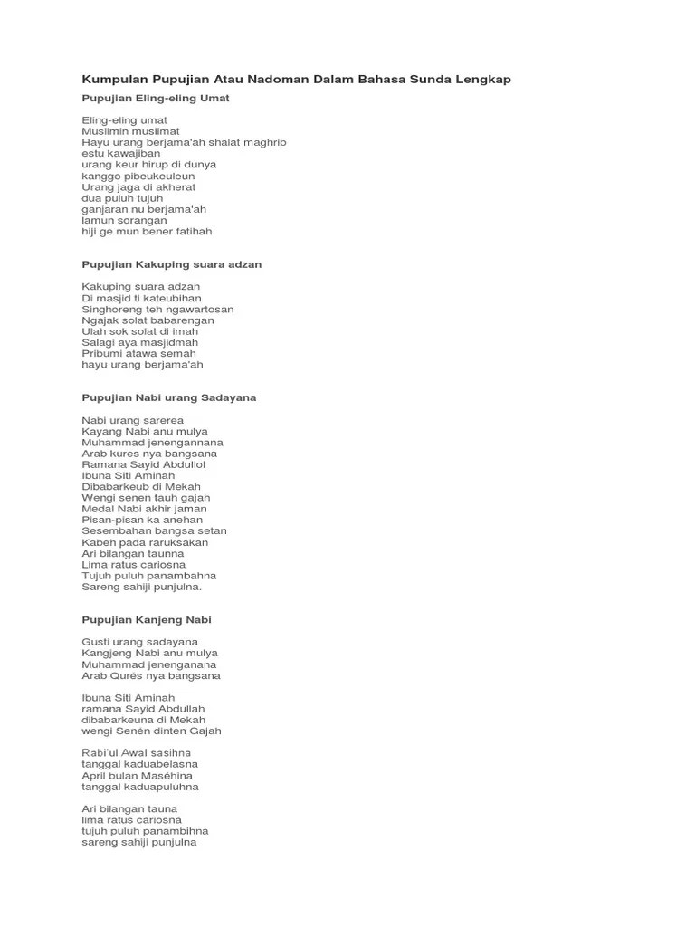Kumpulan Pupujian Atau Nadoman Dalam Bahasa Sunda Lengkap | PDF
