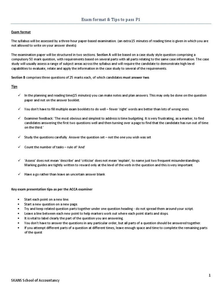 Exam Format & Tips To Pass P1 | PDF | Test (Assessment) | Question