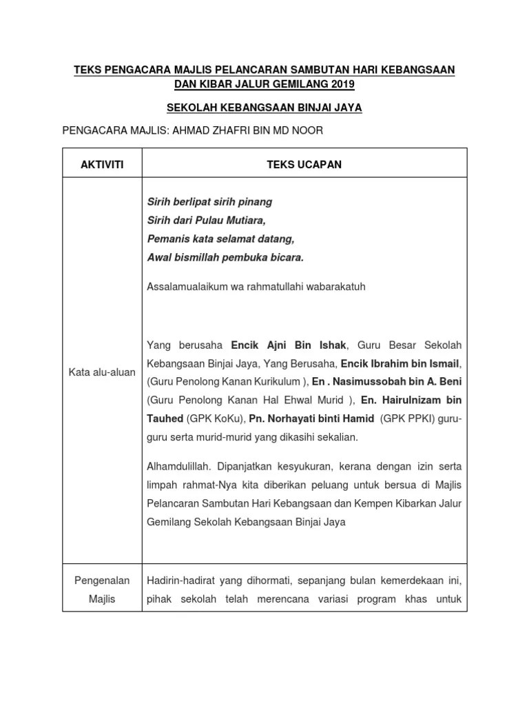 10.0 penutup adalah diharapkan program ini berjalan lancar dan mencapai objektif yang disasarkan. Teks Pengacaraan Teks Sambutan Kemerdekaan 2019