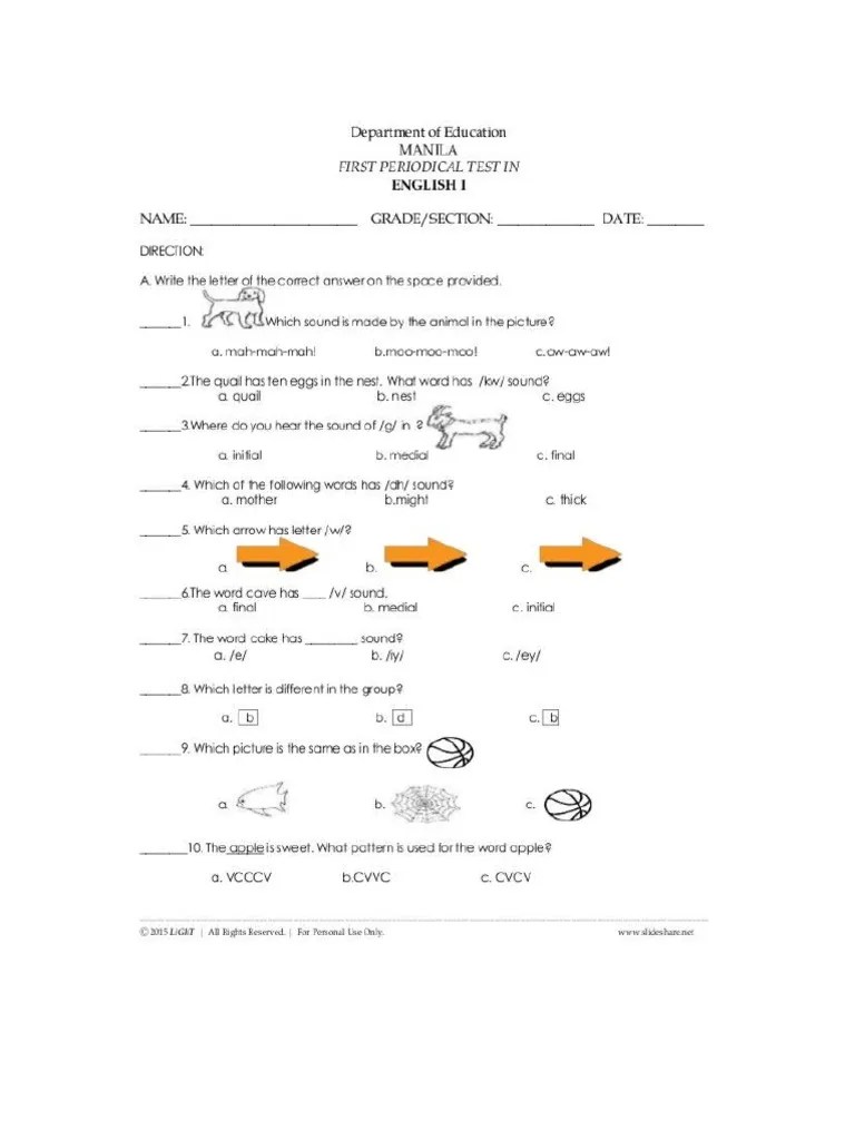 Grade 1 english worksheets