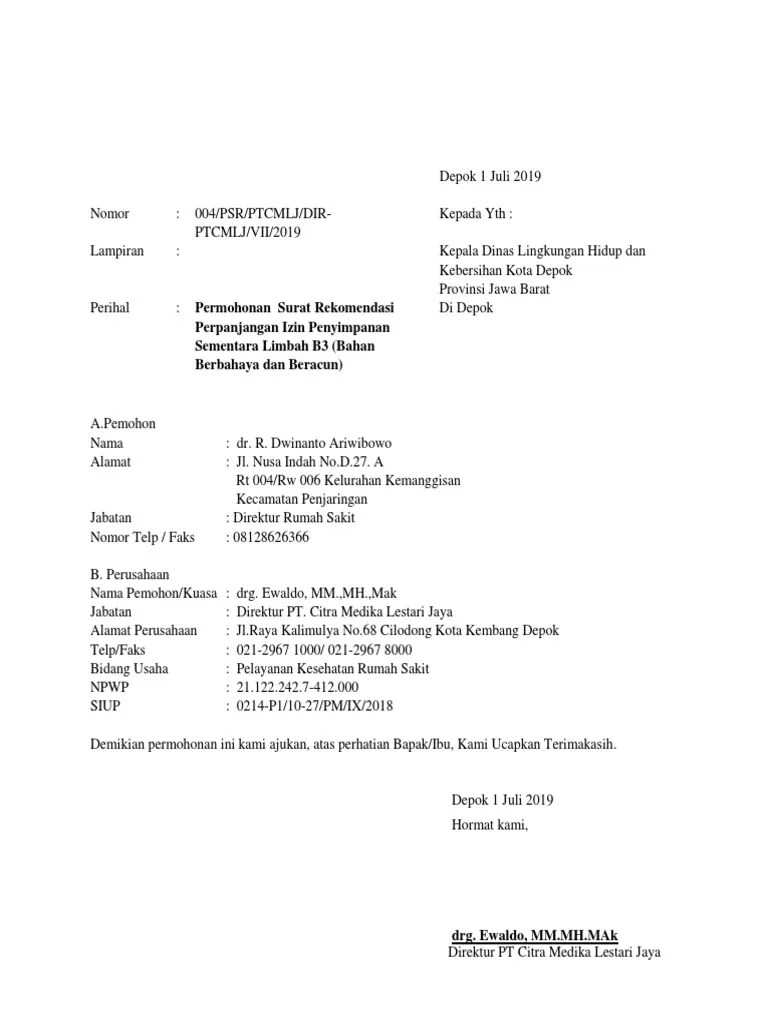 Surat Permohonan Rekom TPS B3 | PDF