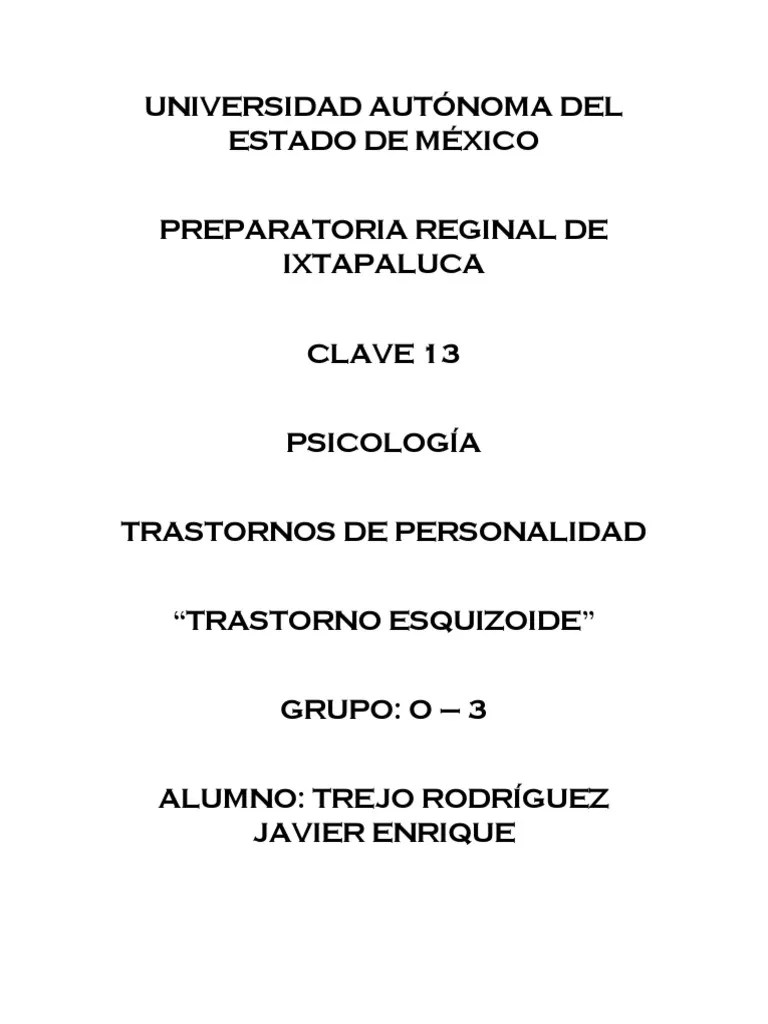 Trastorno De Personalidad Esquizoide PDF | PDF | Esquizofrenia ...