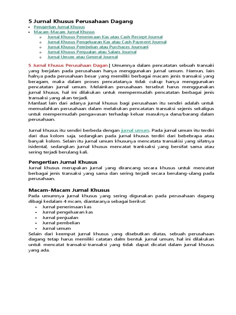 Penasaran tentang cara membuat jurnal umum akuntansi? 5 Jurnal Khusus Perusahaan Dagang Pdf