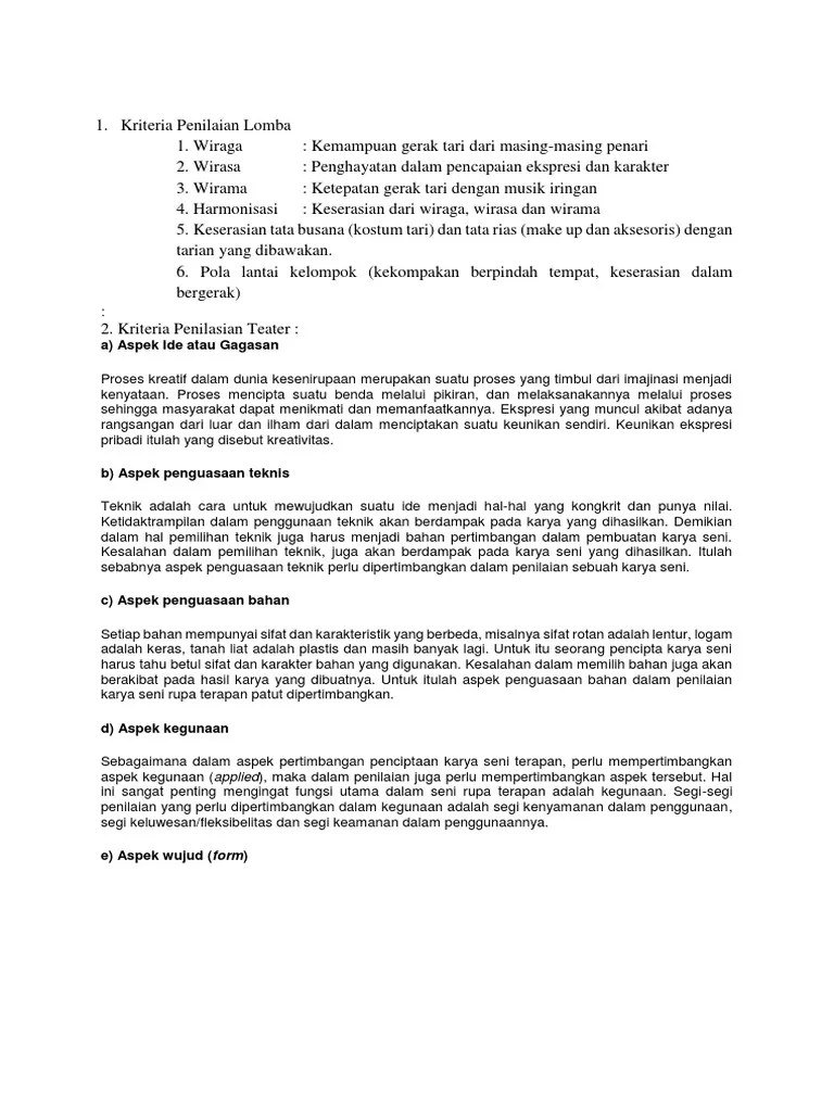 Kriteria Penilaian Lomba Seni Budaya | PDF
