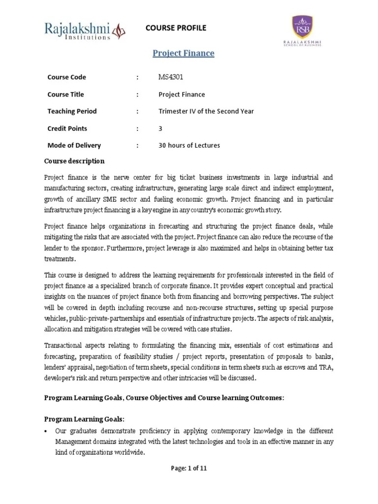 Project Finance Course Outline | PDF | Project Finance | Public–Private ...