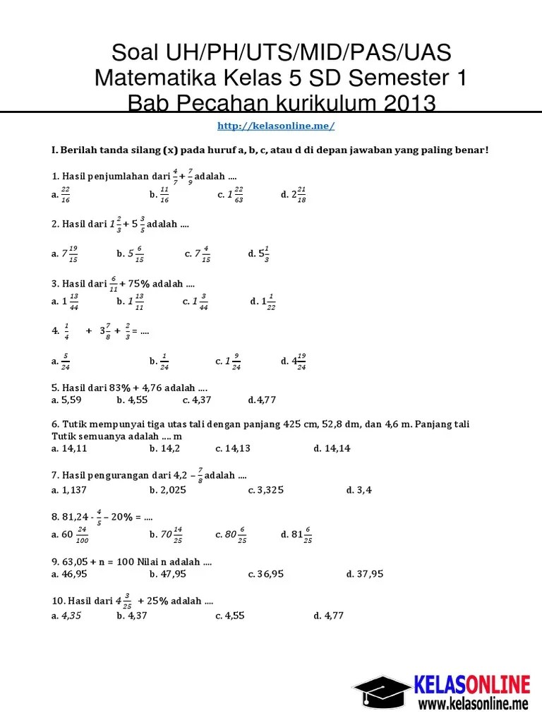 Download soal sd kelas 5 apk 2.3 for android. Soal Soal Matematika Kelas 5 Dengan