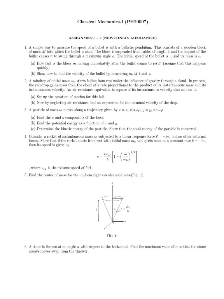 Classical Mechanics Problem Set | PDF | Mass | Force