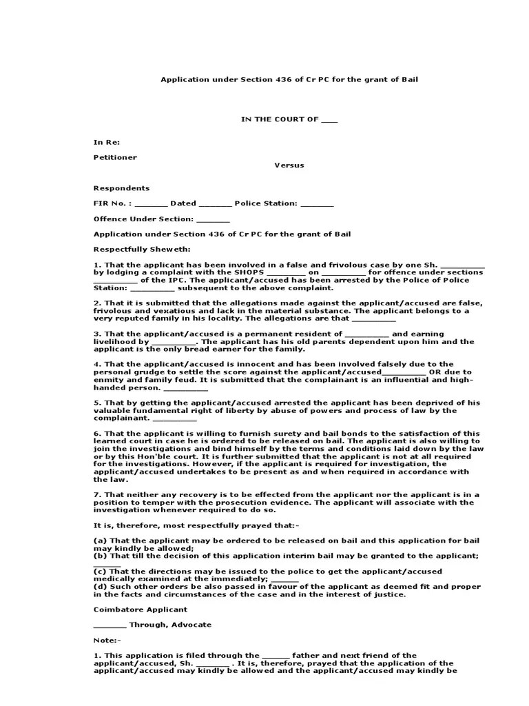 Bail Application Under Section 436 Of CR PC | PDF | Bail | Affidavit