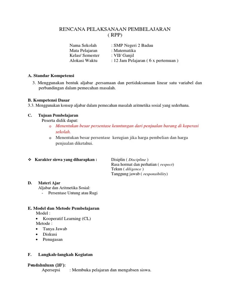 Rpp matematika smp/mts kelas 8 kurikulum 2013 revisi 2020 semester 1 dan 2 docx ini kami bagikan kepada bapak/ibu guru untuk digunaan sebagai contoh atau . Rpp Matematika Smp Tentang Aljabar Revisi Id