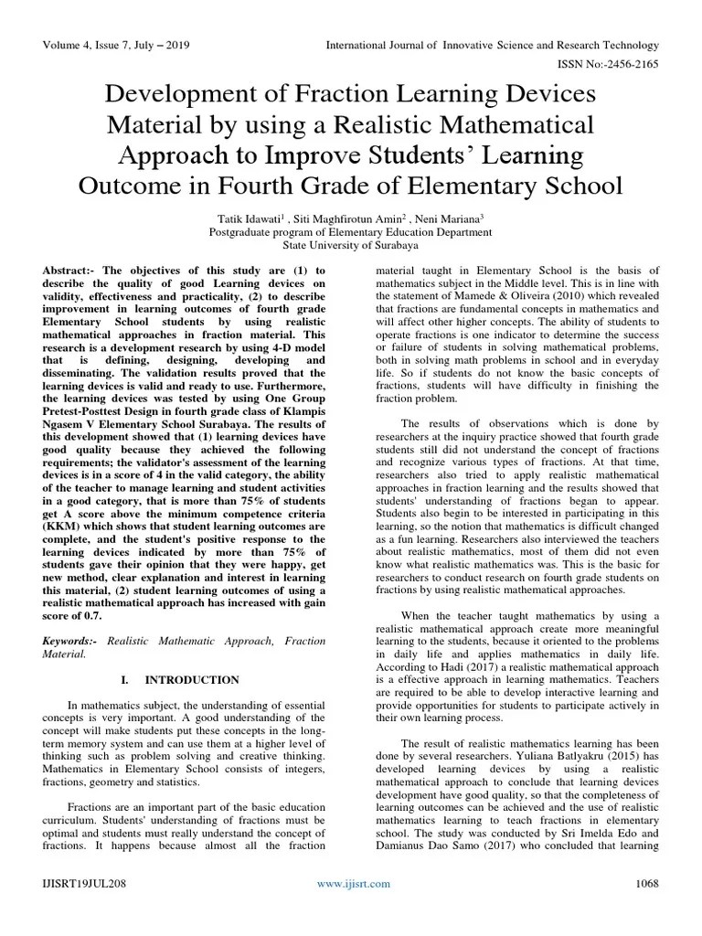Development Of Fraction Learning Devices Material By Using A Realistic ...