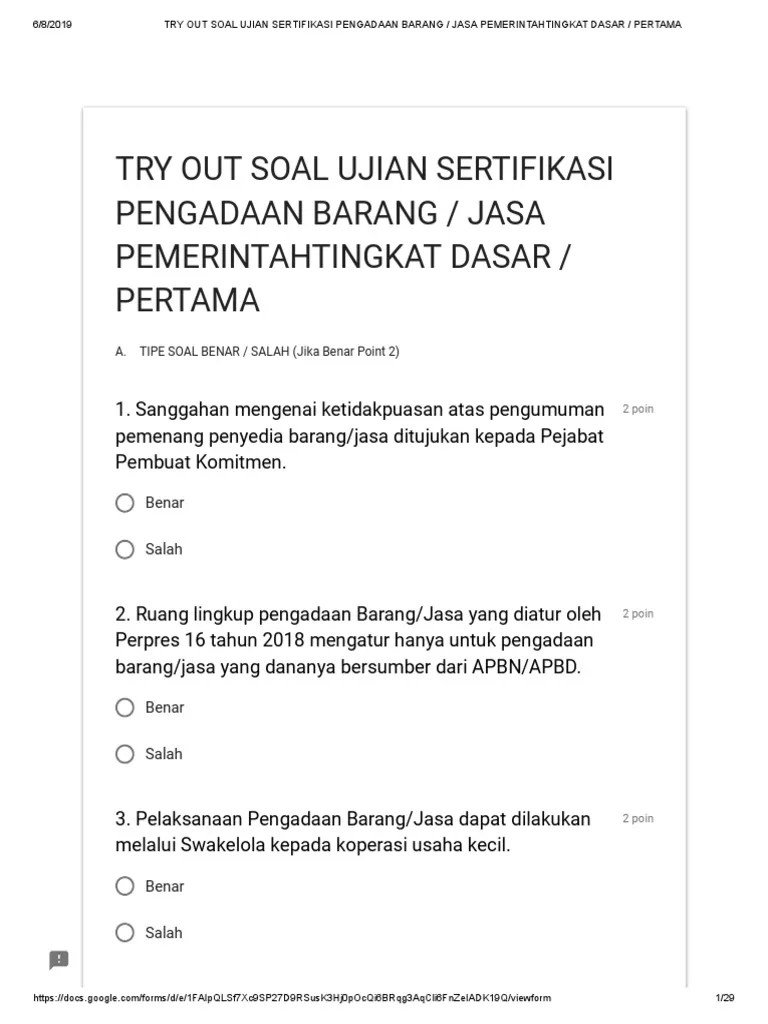 Latihan soal ujian sertifikasi barang/jasa (2). Contoh Soal Sertifikasi Pengadaan Barang Jasa Beinyu Com