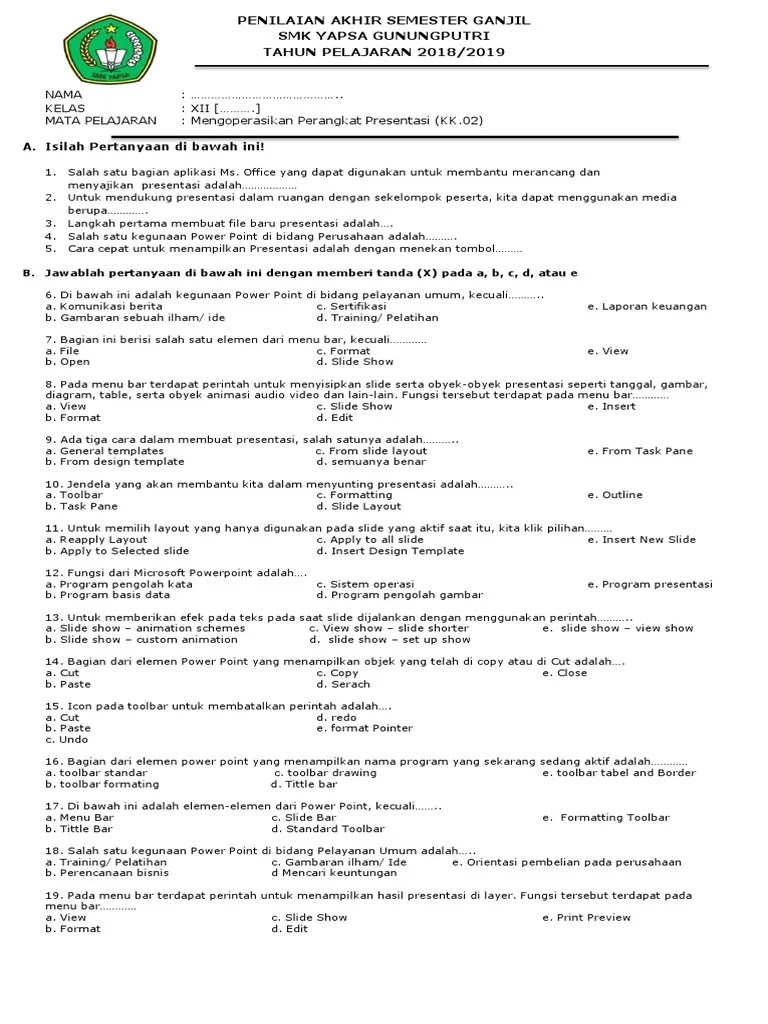 Penilaian Akhir Semester Ganjil | PDF