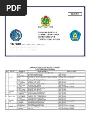 Jika bapak/ibu ingin melihat contoh prota dan promes, silakan buka . Prota Program Tahunan Paud Tahuan Ajaran 2019 2020 Ktsp Paud Tk Pdf