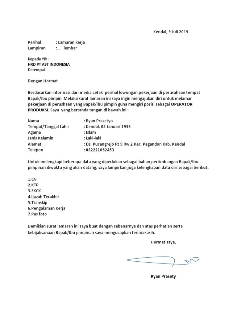 Surat Lamaran Ryan Prasetyo-2 | PDF