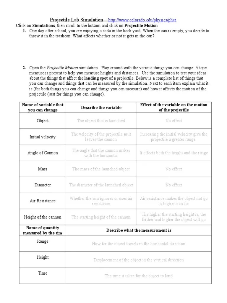 Projectile Lab Simulation | PDF | Projectiles | Motion (Physics)