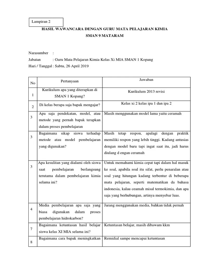 Guru menggunakan media yang membuat siswa aktif dalam pembelajaran. Lampiran 1 Hasil Wawancara Guru Pdf