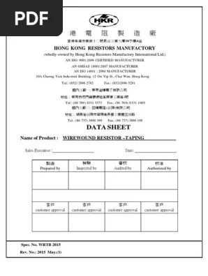 Wr Taping Resistor Data Sheet 2015 Electrical Resistance