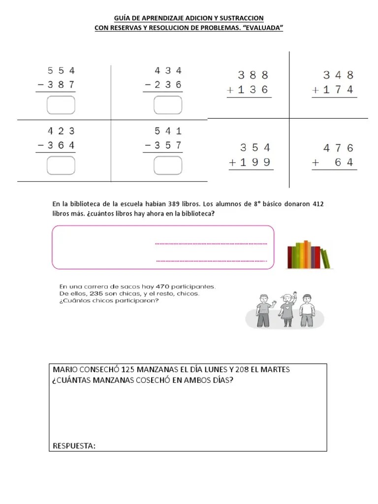 Guia De Aprendizaje Evaluada Matematia Sumas Y Restas Al 1000 Con ...