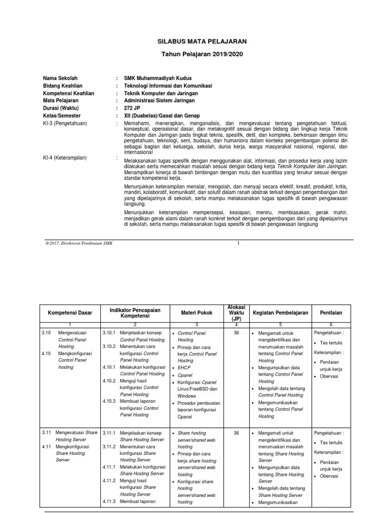 Instalasi sistem operasi jaringan berbasis gui windows server dan linux. Silabus Administrasi Sistem Jaringan Xii Tkj Pdf