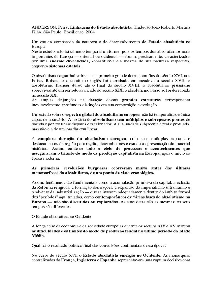 O modo de produção feudal que emergiu na europa ocidental na idade média foi dominado pela terra. Anderson Linhagesn Dos Estados Absolutistas Incompleto Pdf Burguesia Nobreza