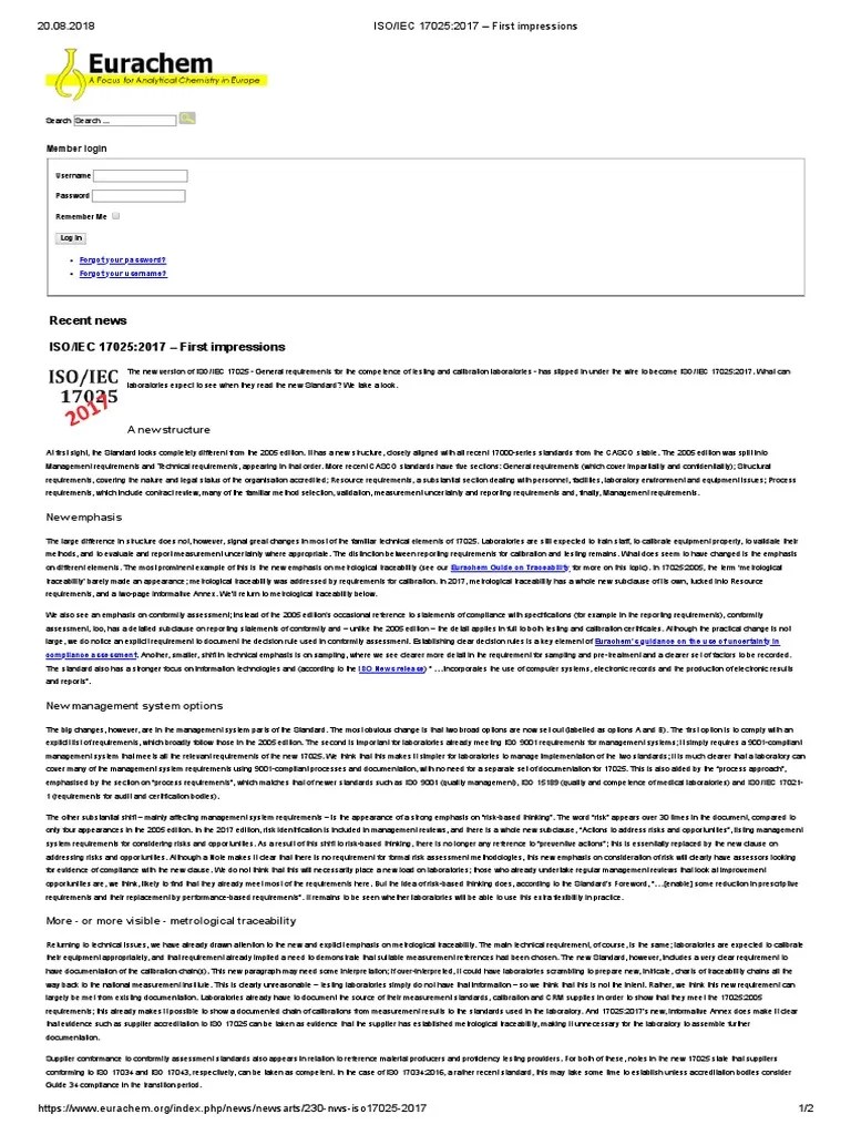 ISO - IEC 17025 - 2017 - First Impressions | PDF | Calibration | Metrology