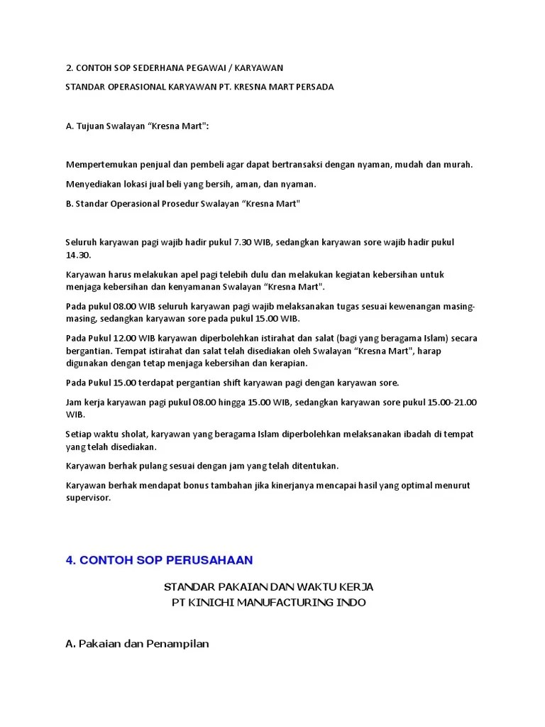 Contoh SOP Karyawan Dan Perusahaan | PDF