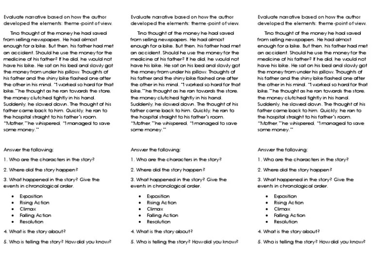 Evaluate Narrative Based On How The Author Developed The Elements | PDF