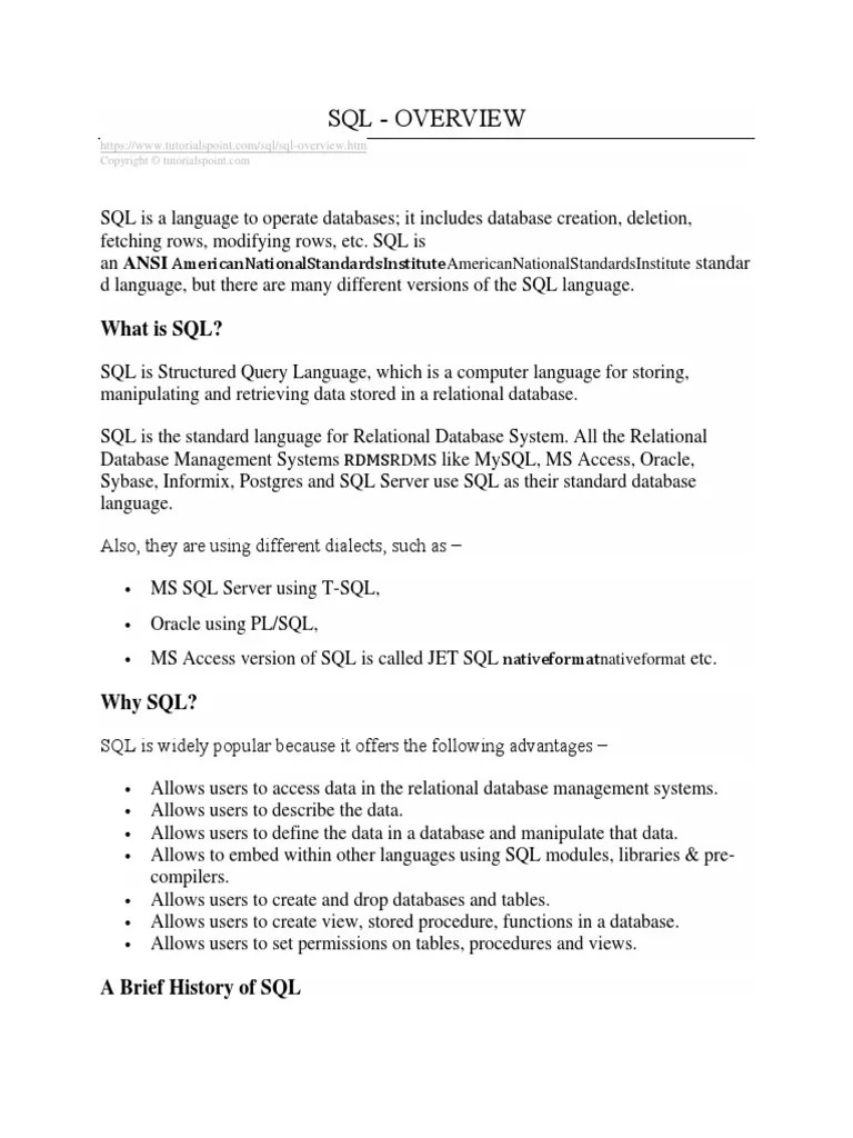 SQL - Overview | PDF | Microsoft Access | Relational Database