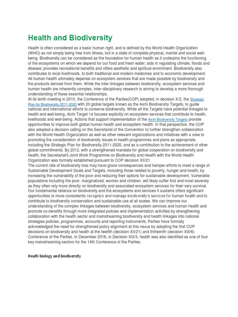 Health And Biodiversity | PDF | Ecosystem Services | Biodiversity