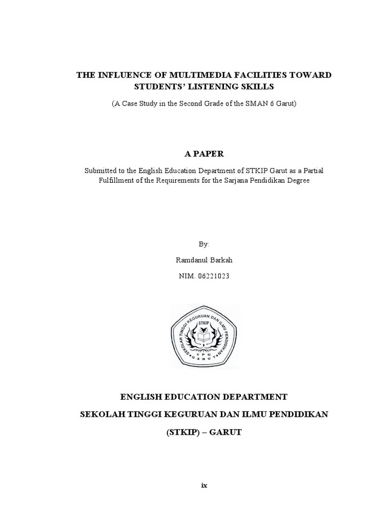Learning a foreign language is an integrated process that the learner should study the four basic skills: Contoh Cover Abstract Pengesahan Skripsi Bahasa Inggris Pdf Multimedia Eksperimen