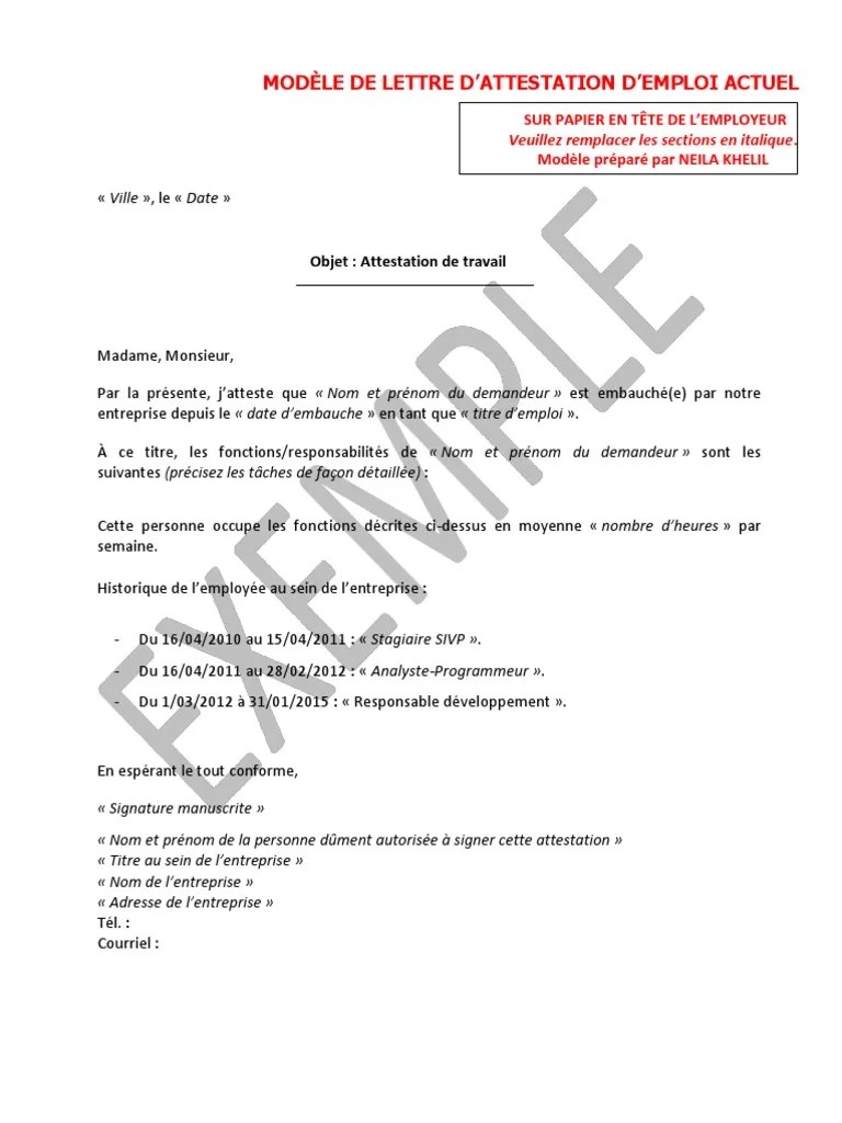 Eservices pour les demandeurs d'emploi. Exemple Attestation Travail Pdf Travail Emploi