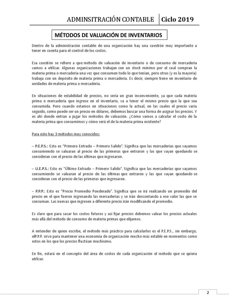 Metodos De Valuacion De Inventarios | PDF | Precios | Valoración ...