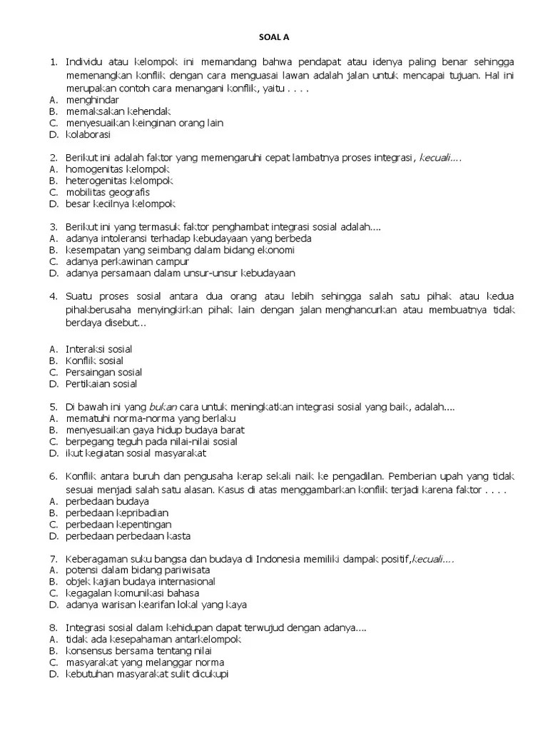 Pertanyaan Yang Benar Terhadap Arti Integrasi Sosial Berikut Ini Adalah