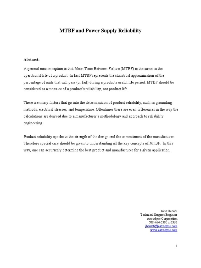 MTBF And Power Supply Reliability | PDF | Reliability Engineering | Teaching Mathematics