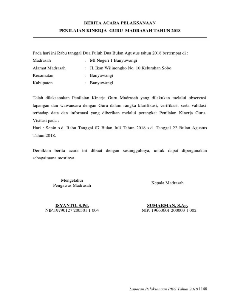 Berita Acara Pelaksanaan PKG | PDF