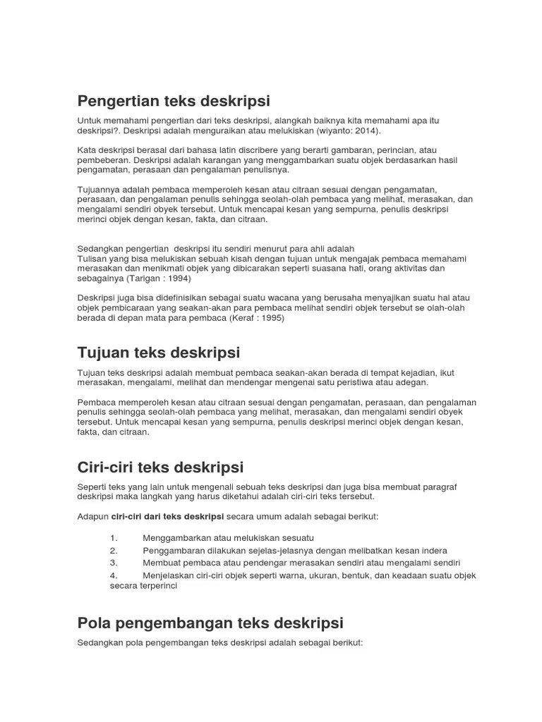 Pengalaman tersebut bisa dalam bentuk suatu objek. Makalah Teks Deskriptif Pdf