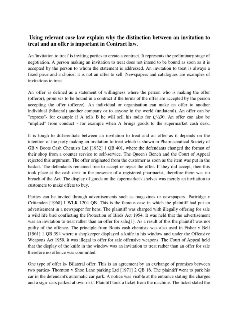 Distinction Between An Invitation To Treat And An Offer Is Important In Contract Law | Download ...