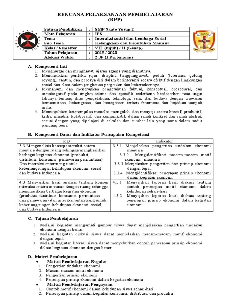 2 - RPP Tindakan Motif Dan Prinsip Ekonomi | PDF