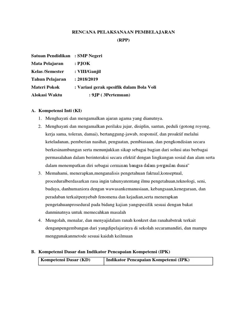 Pengembangan model pembelajaran servis bawah permainan bola voli. Rpp 1 Bola Voli Pdf