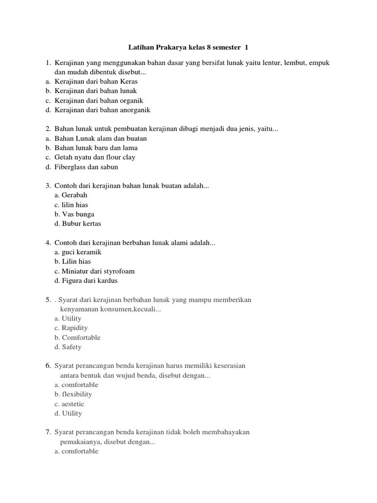 Kerajinan dari flour clay salah satu kekurangannya ialah. Latihan Prakarya Kelas 8 Semester 1 Pdf